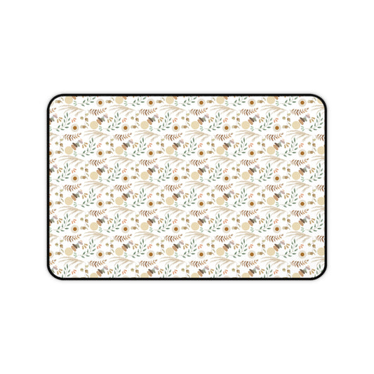 Beige Floral Desk Mat — Neutral Floral Pattern Mouse Pad for Home Office