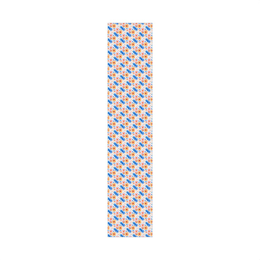 Island Flowers Gift Wrap Paper Roll — Tropical Blue & Orange Flowers