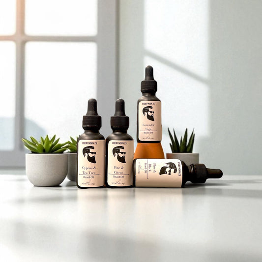 Set of skincare or hair care products on a white surface with a window in the background