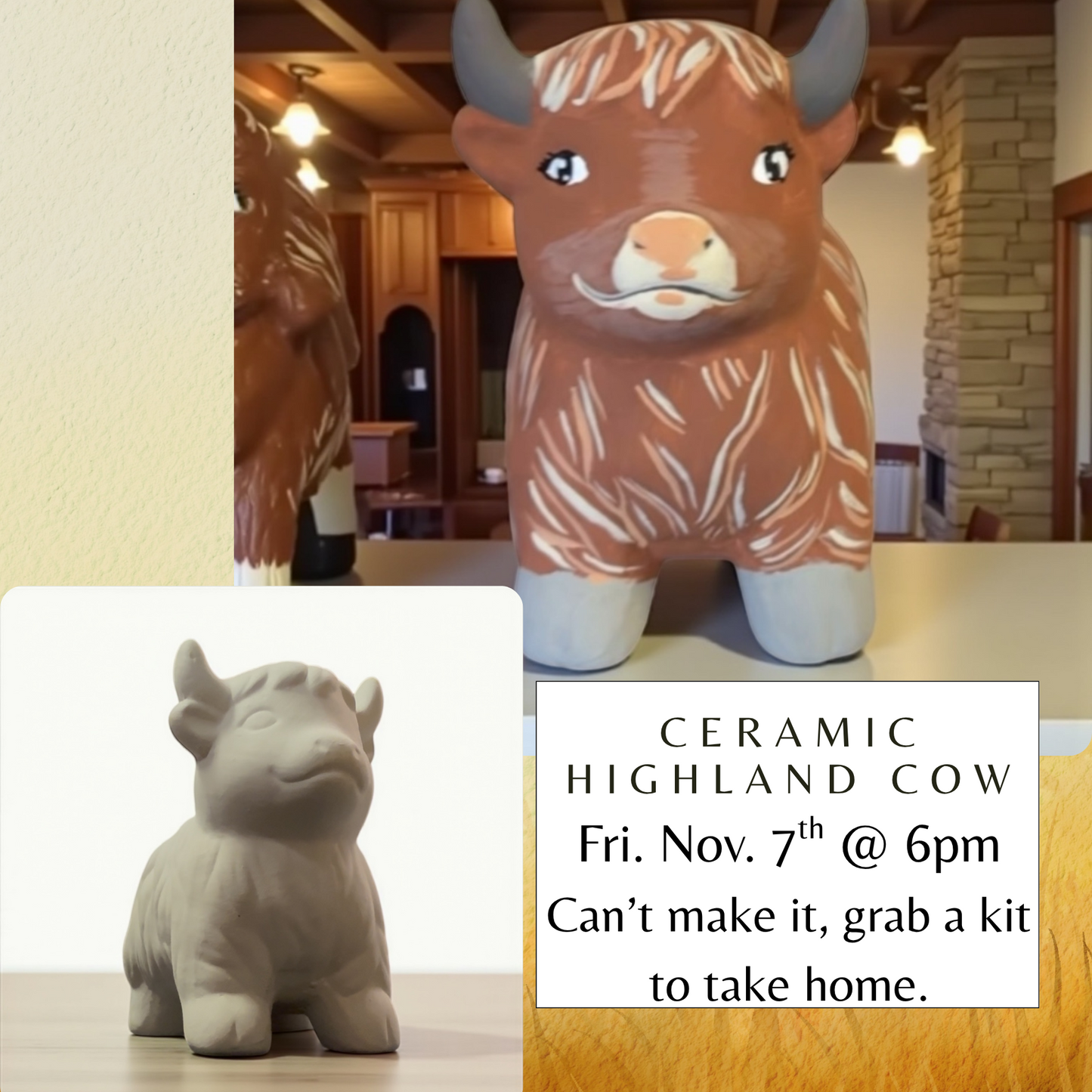 Paint & Sip: Ceramic Highland Cow (Friday Nov 7)