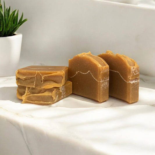 Handmade soap with goat's milk and turmeric.