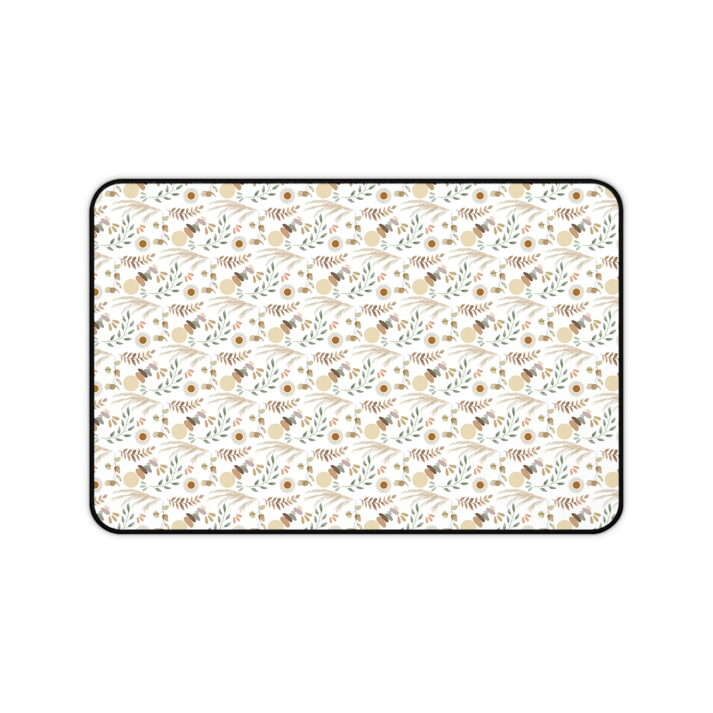 Beige Floral Desk Mat — Neutral Floral Pattern Mouse Pad for Home Office