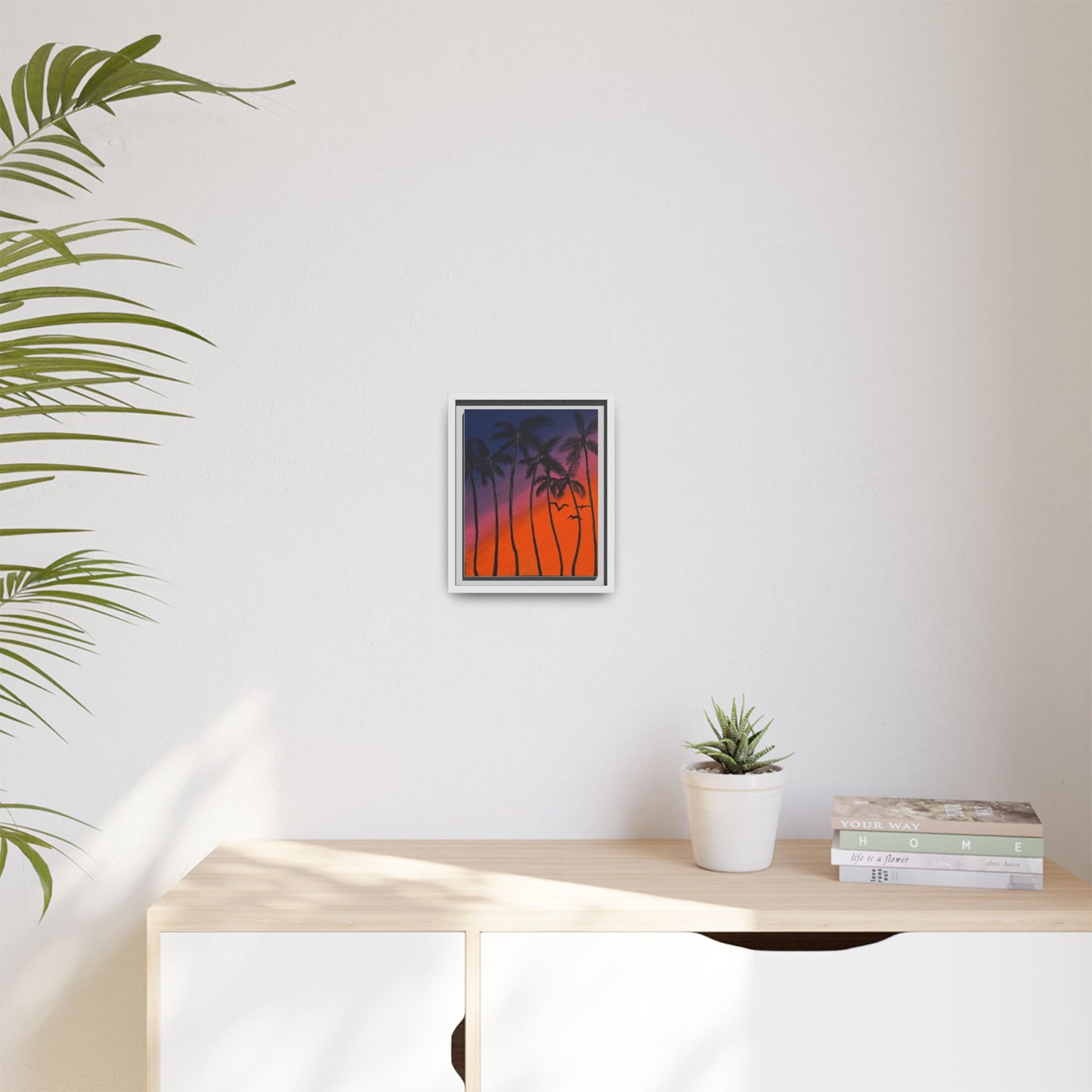 High Palm: Matte Canvas Framed Wall Art — Colorful Tropical Landscape Print