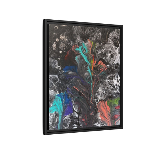 Mystic Bloom: Matte Canvas Framed Print — Multicolor Pour Painting Wall Art
