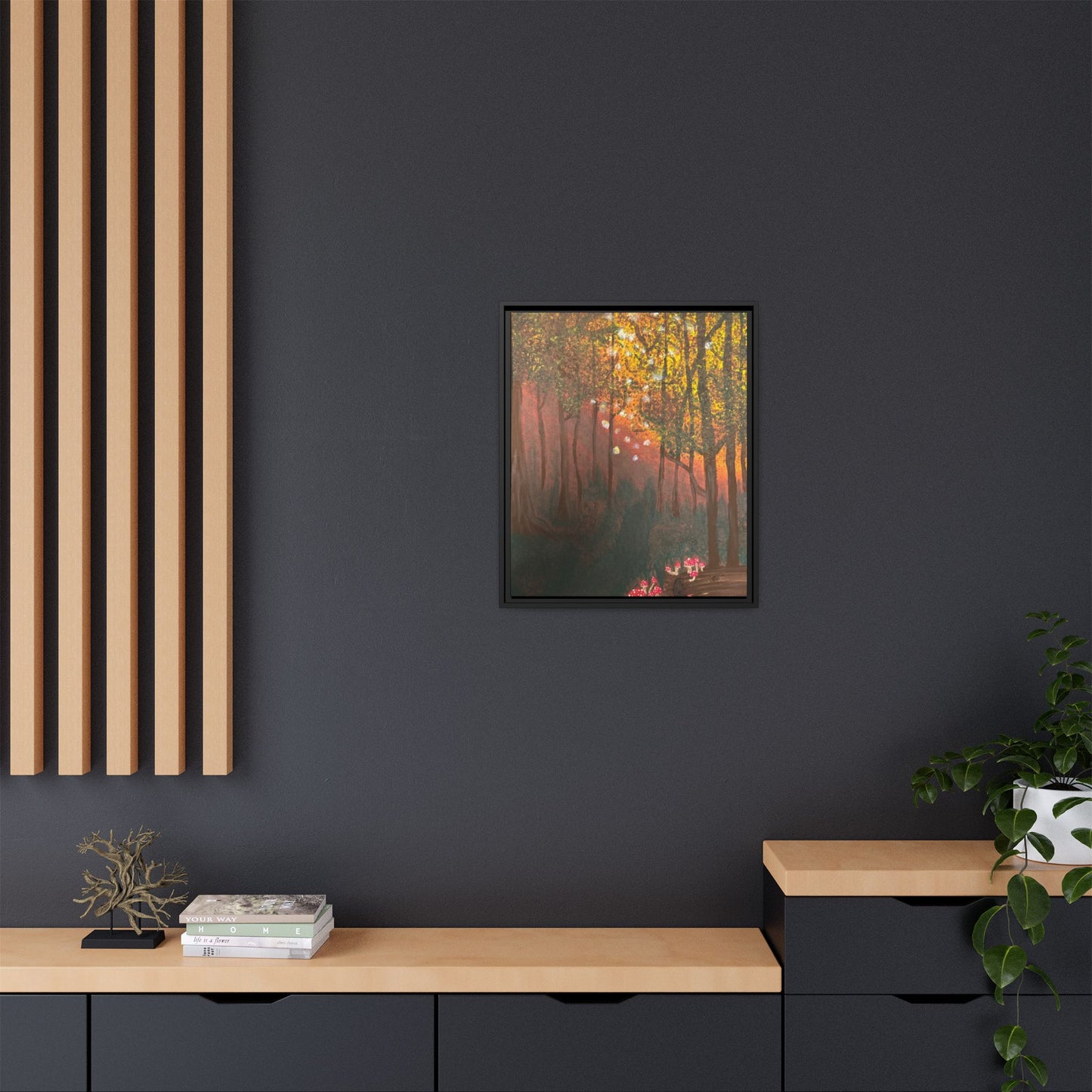 Whisper Woods: Art Matte Canvas Framed Print — Multicolor Pour Painting Wall Art