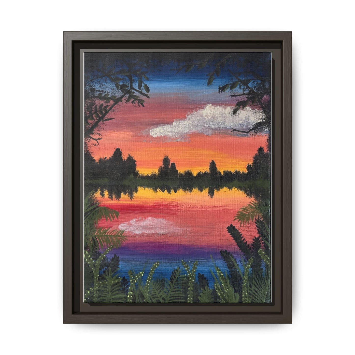 Whisper Waters: Matte Canvas Framed Wall Art — Colorful Tropical Landscape Print