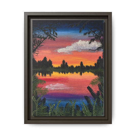 Whisper Waters: Matte Canvas Framed Wall Art — Colorful Tropical Landscape Print