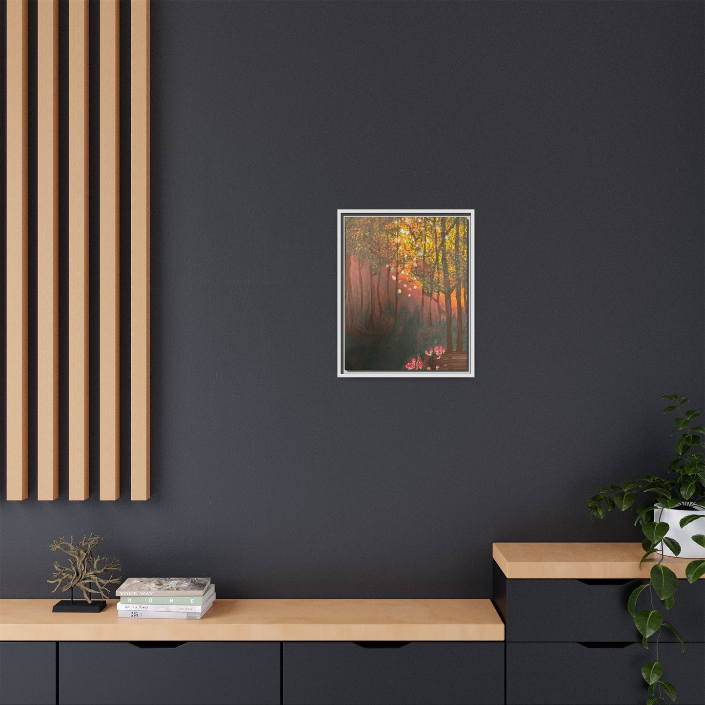 Whisper Woods: Art Matte Canvas Framed Print — Multicolor Pour Painting Wall Art