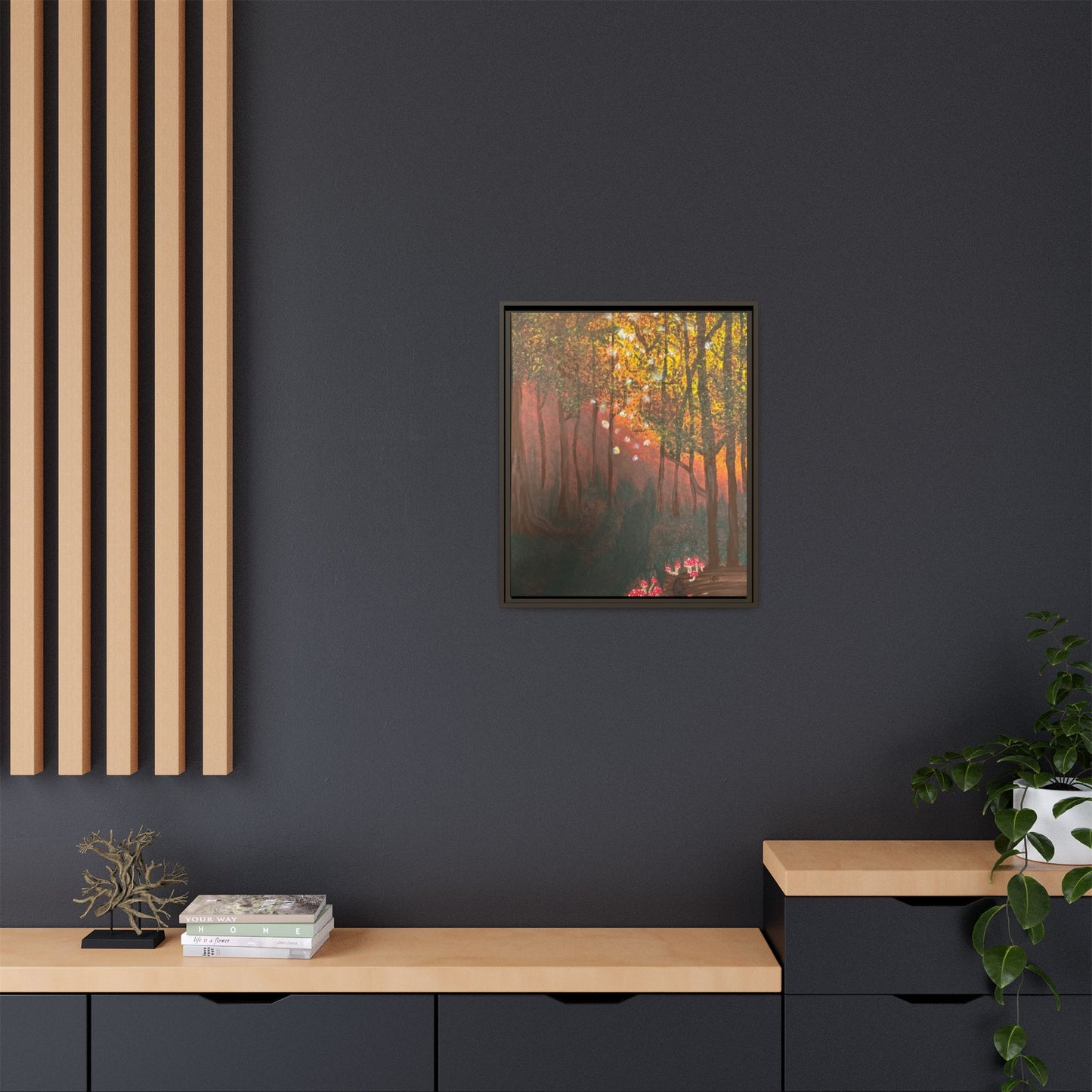 Whisper Woods: Art Matte Canvas Framed Print — Multicolor Pour Painting Wall Art