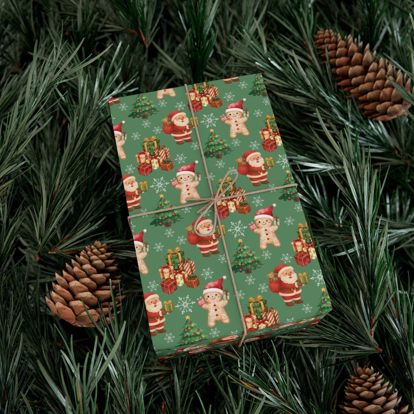 Christmas Santa & Gingerbread Gift Wrapping Paper (SVG Available)