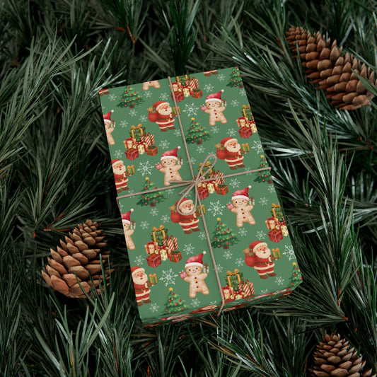 Christmas Santa & Gingerbread Gift Wrap Paper