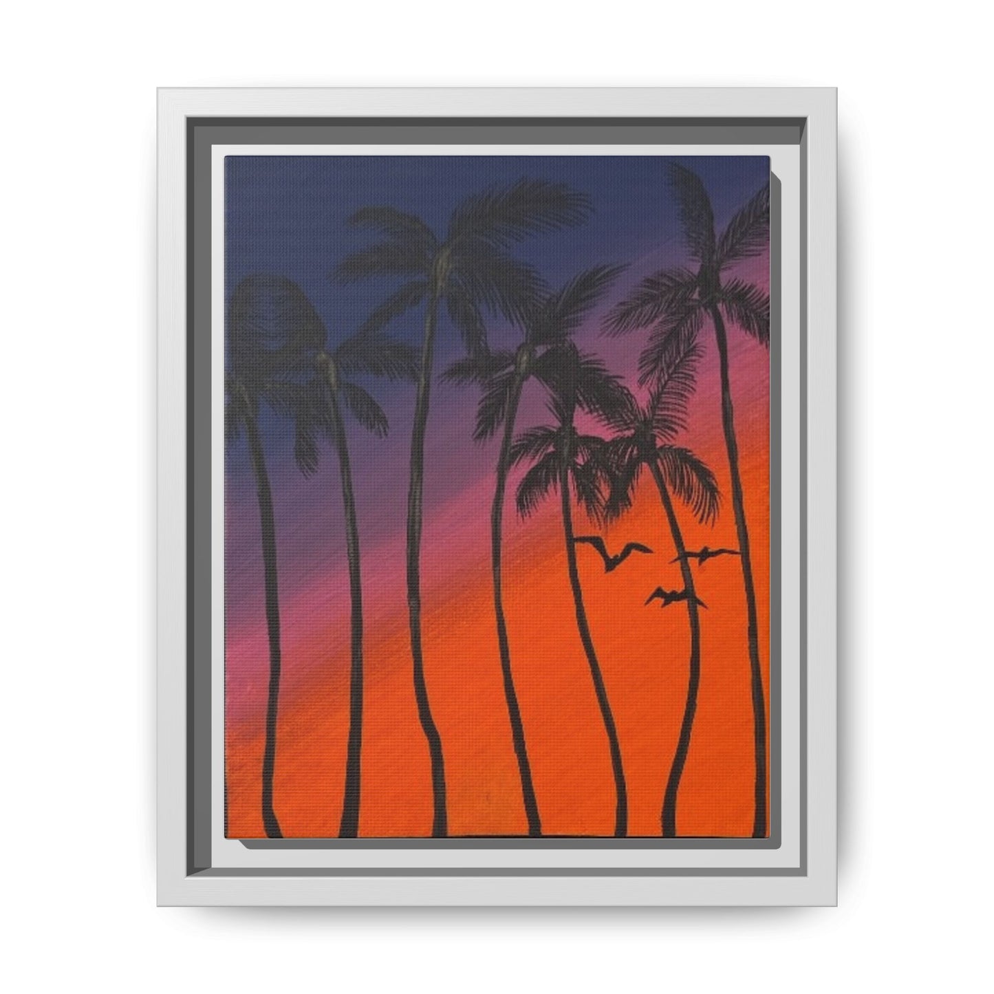 High Palm: Matte Canvas Framed Wall Art — Colorful Tropical Landscape Print