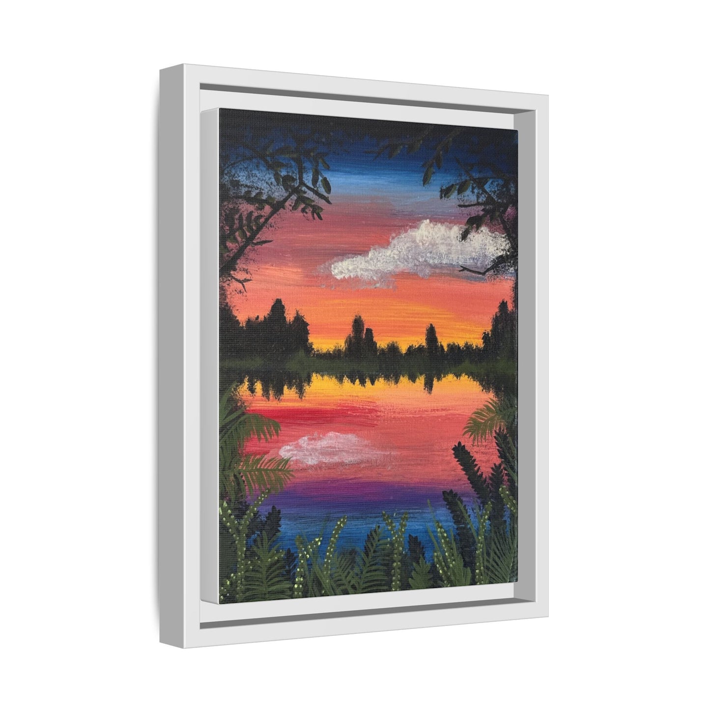 Whisper Waters: Matte Canvas Framed Wall Art — Colorful Tropical Landscape Print