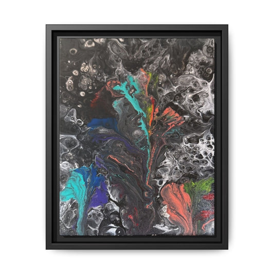 Mystic Bloom: Matte Canvas Framed Print — Multicolor Pour Painting Wall Art