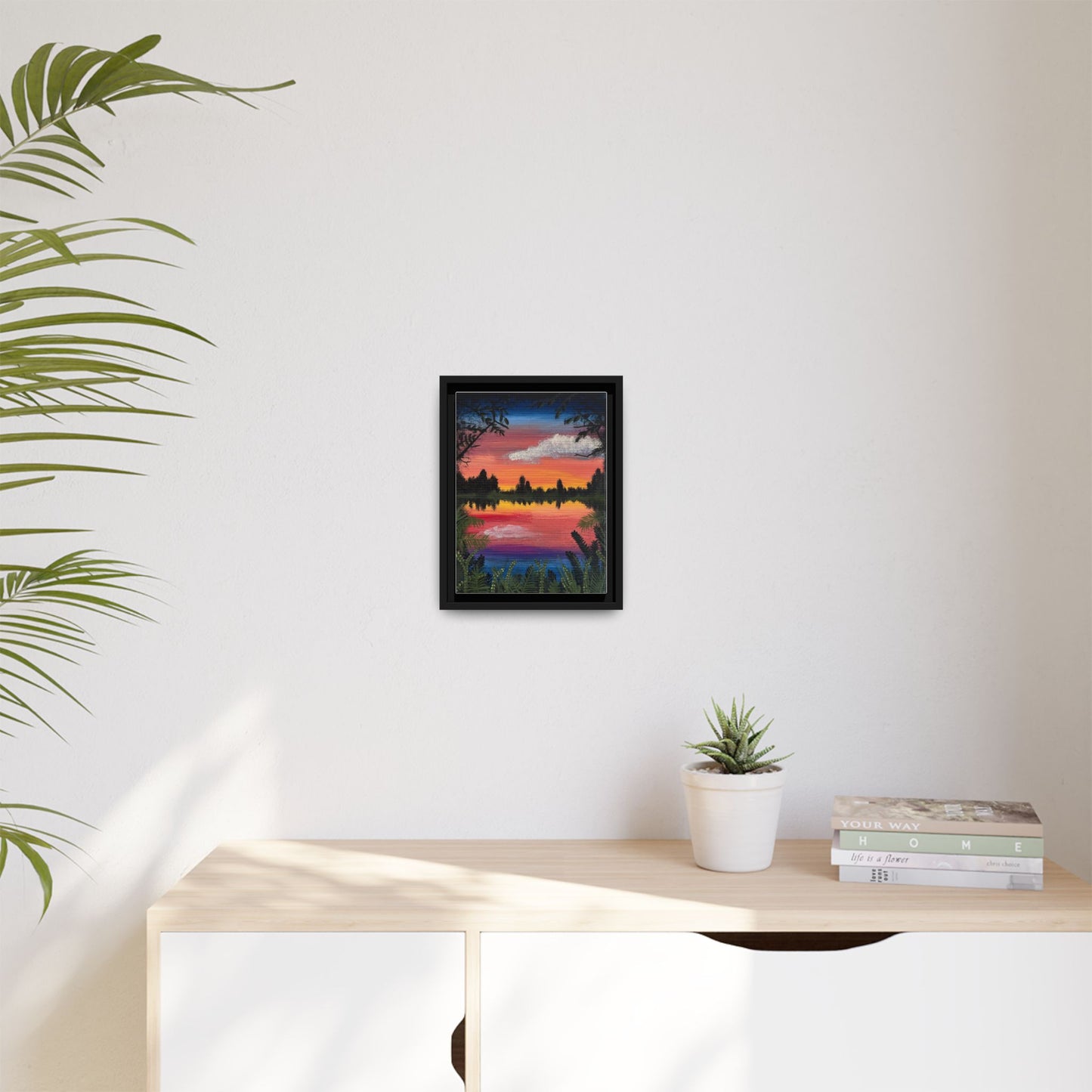 Whisper Waters: Matte Canvas Framed Wall Art — Colorful Tropical Landscape Print