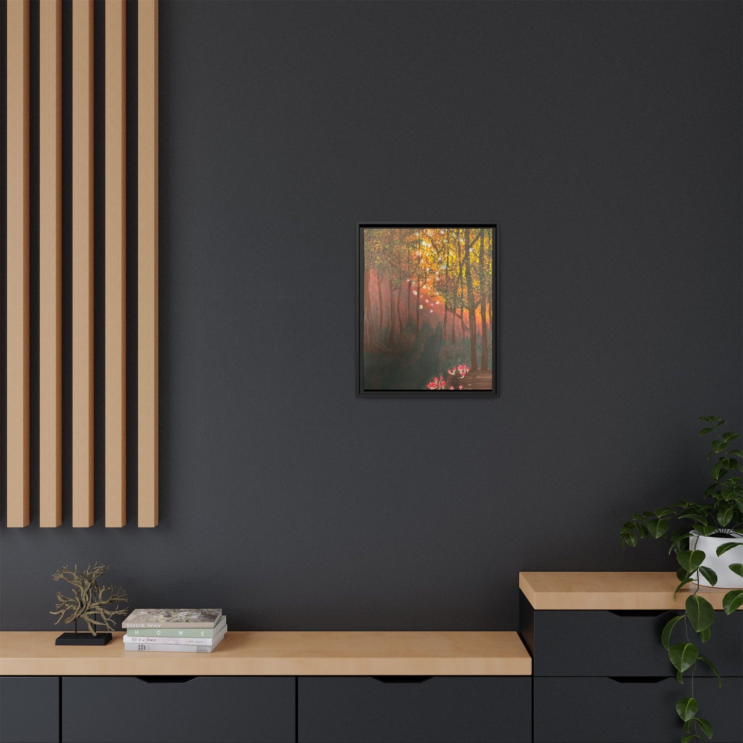 Whisper Woods: Art Matte Canvas Framed Print — Multicolor Pour Painting Wall Art