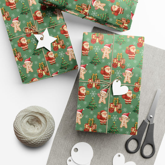 Christmas Santa & Gingerbread Gift Wrapping Paper (SVG Available)