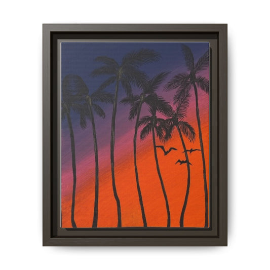 High Palm: Matte Canvas Framed Wall Art — Colorful Tropical Landscape Print