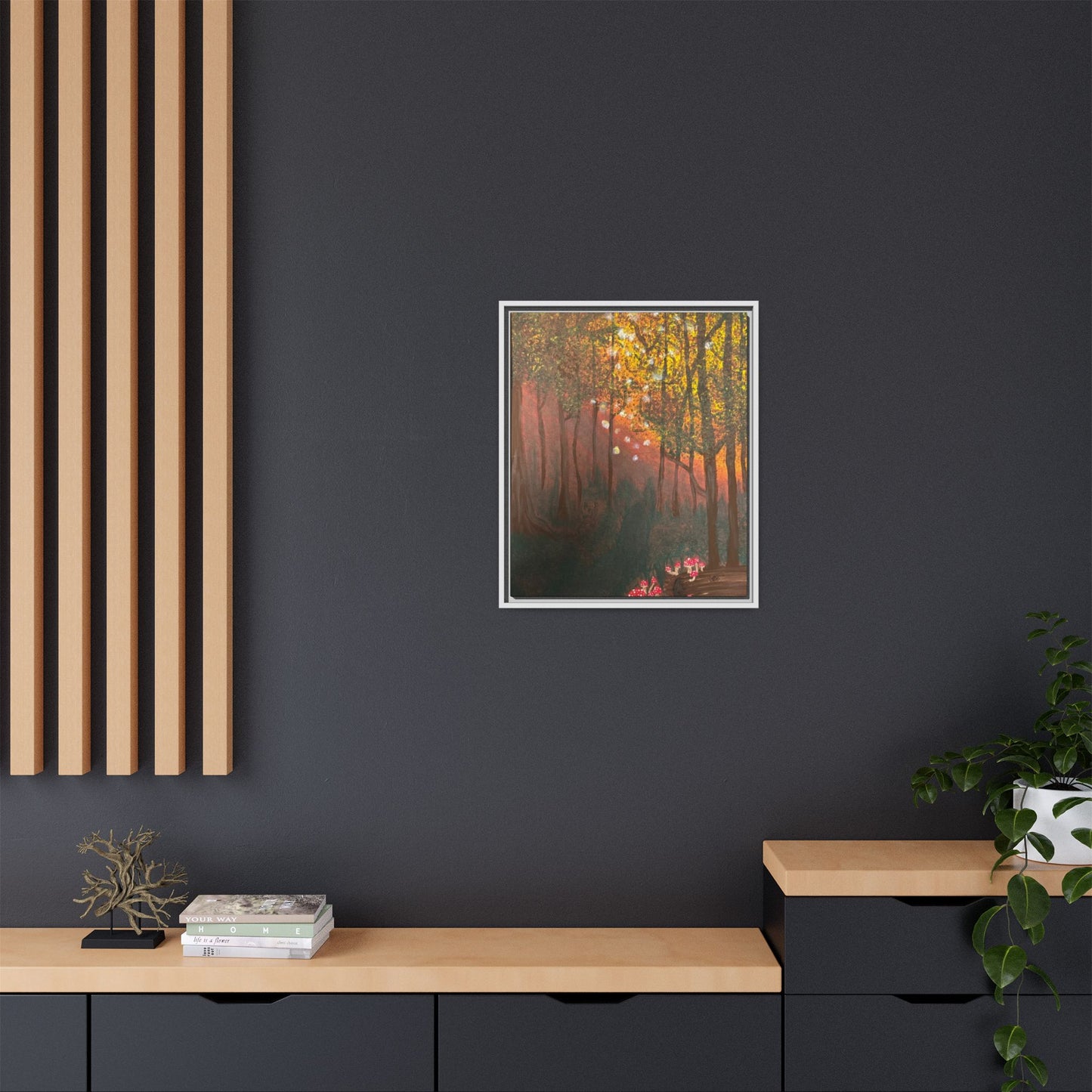 Whisper Woods: Art Matte Canvas Framed Print — Multicolor Pour Painting Wall Art