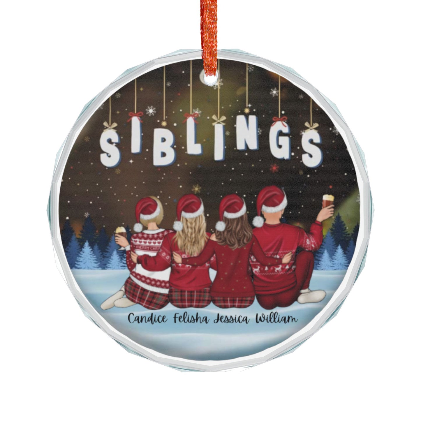 Crystal Glass Ornament — Personalized Christmas Ornament with Cozy Family Winter Scene