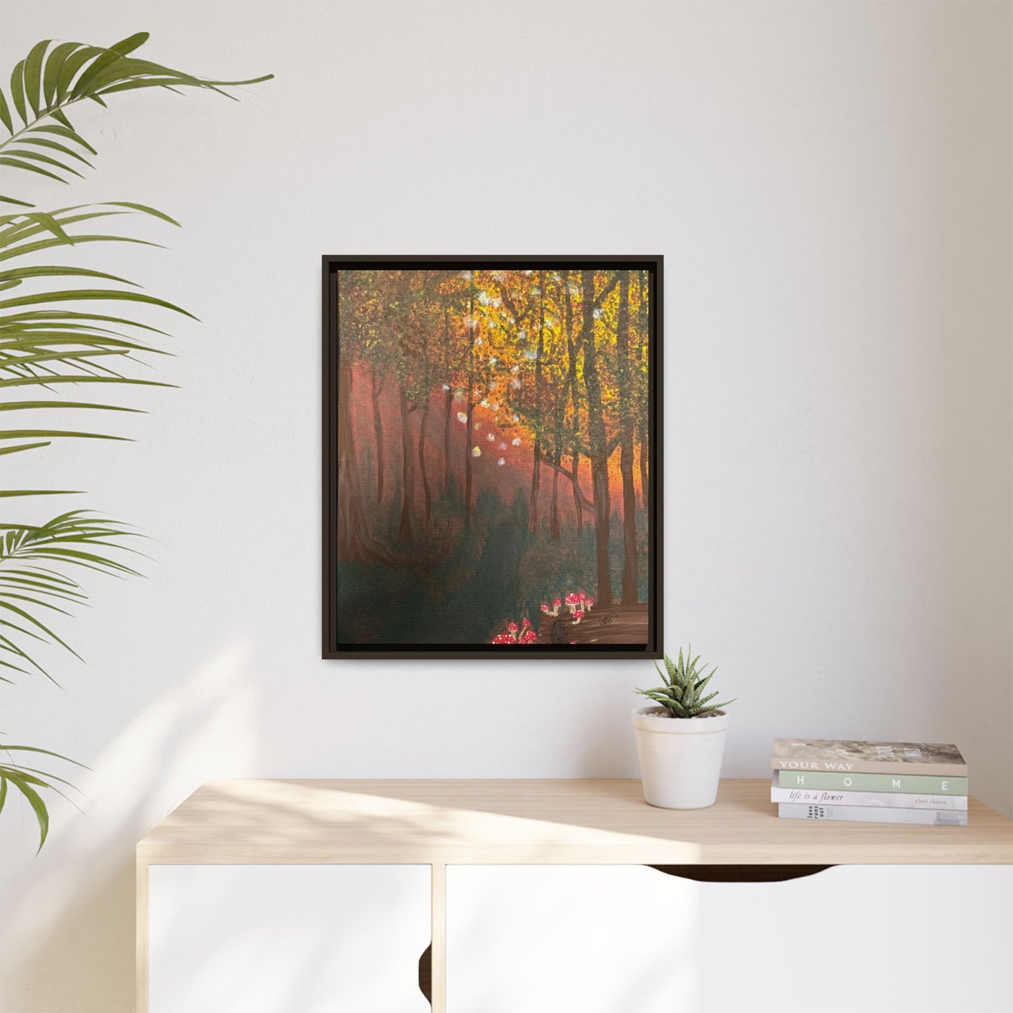 Whisper Woods: Art Matte Canvas Framed Print — Multicolor Pour Painting Wall Art