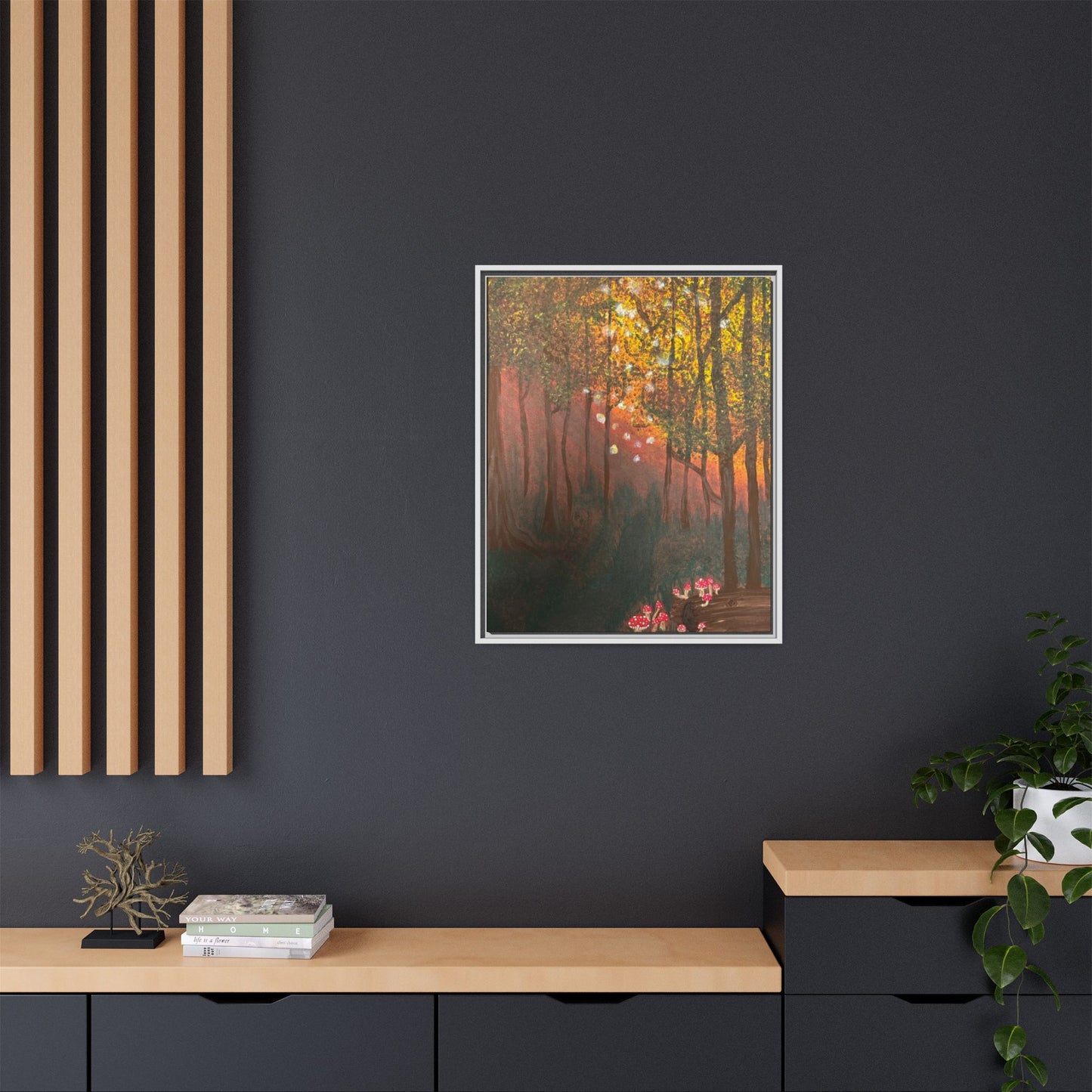 Whisper Woods: Art Matte Canvas Framed Print — Multicolor Pour Painting Wall Art