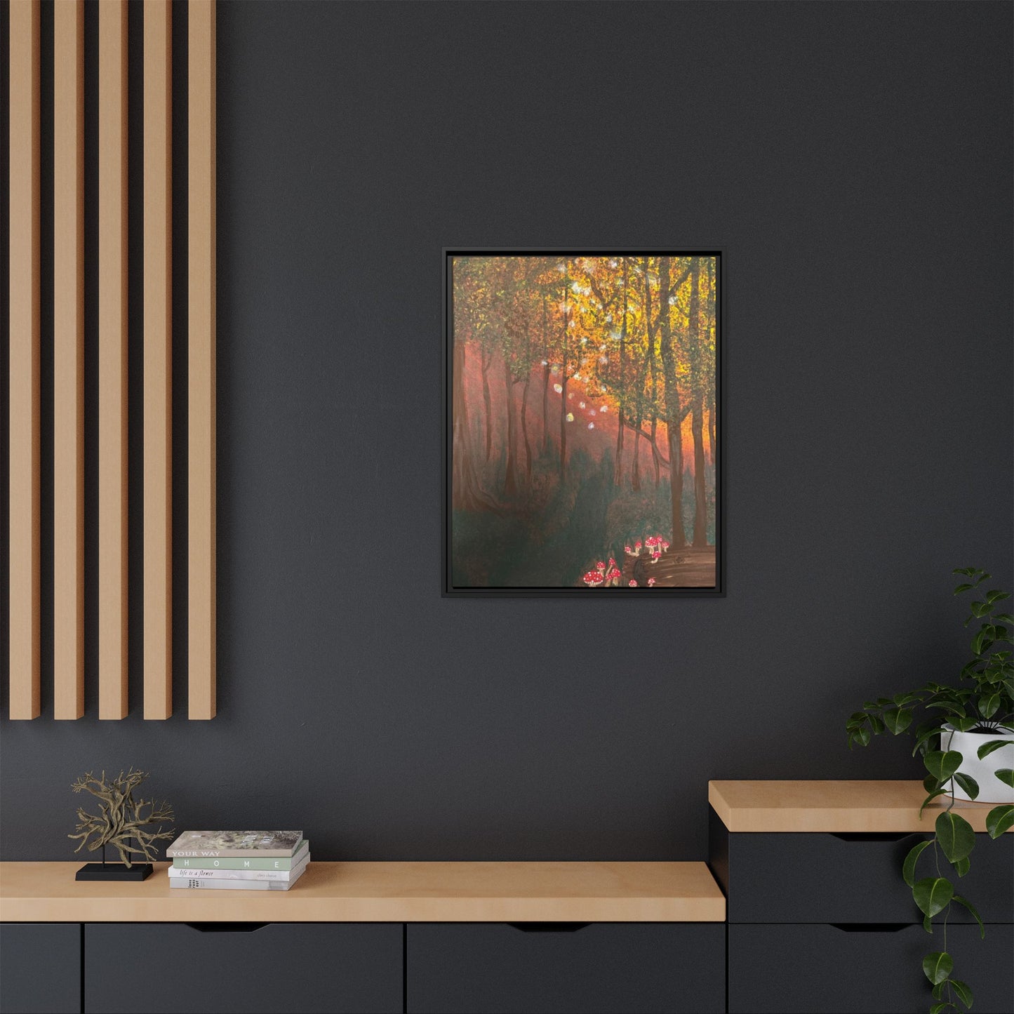 Whisper Woods: Art Matte Canvas Framed Print — Multicolor Pour Painting Wall Art
