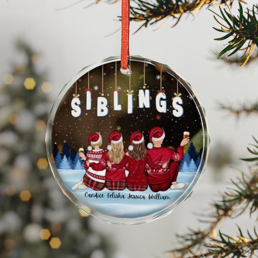 Crystal Glass Ornament — Personalized Christmas Ornament with Cozy Family Winter Scene