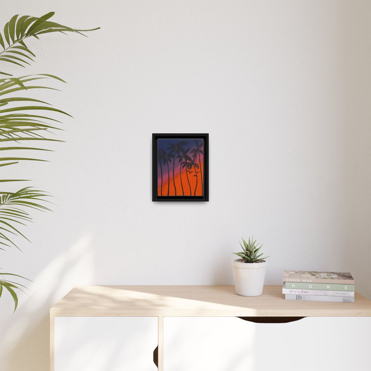 High Palm: Matte Canvas Framed Wall Art — Colorful Tropical Landscape Print