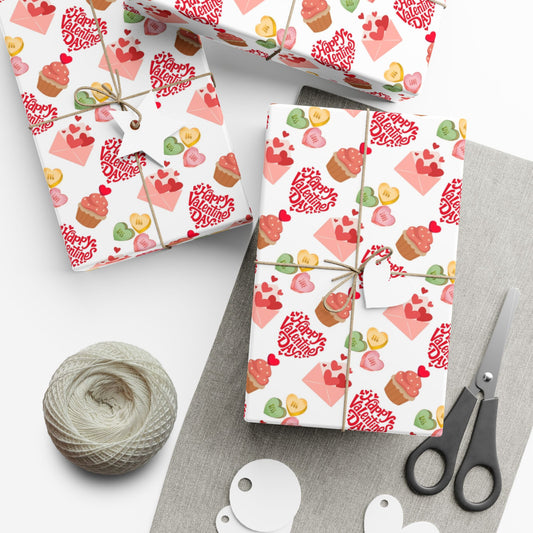 Valentine Cupcakes & Hearts Gift Wrap Paper (SVG Available)
