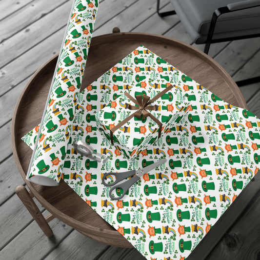 St. Patrick’s Day Leprechaun & Shamrock Gift Wrapping Paper (SVG Available)