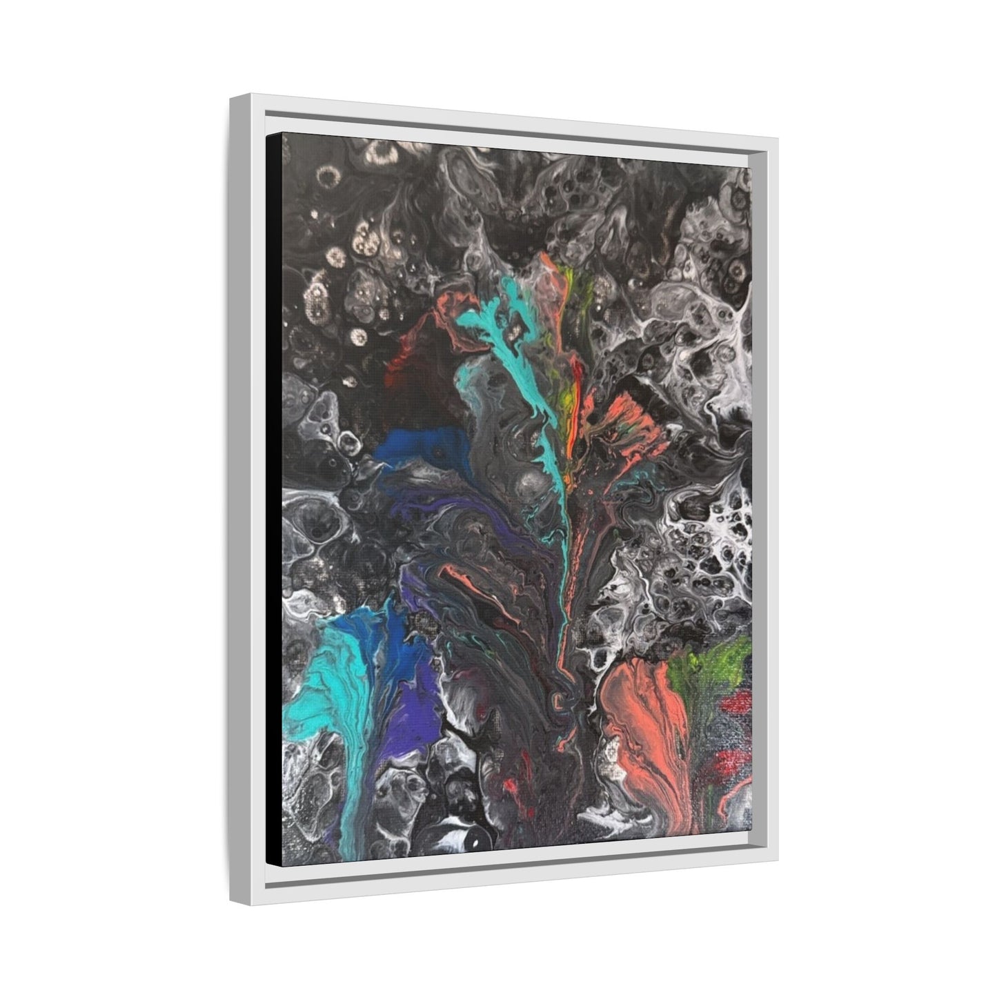 Mystic Bloom: Matte Canvas Framed Print — Multicolor Pour Painting Wall Art