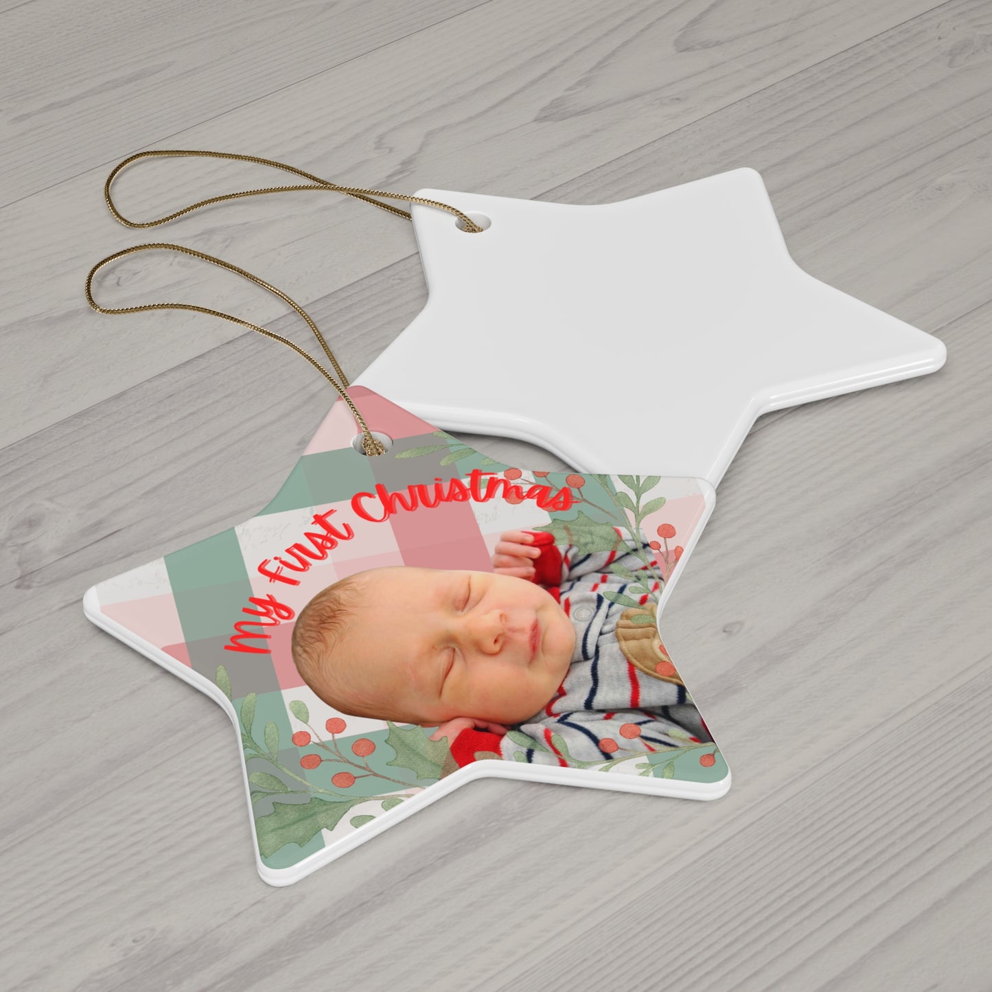 Ceramic Ornament — Personalized 'My First Christmas' Star Photo Keepsake