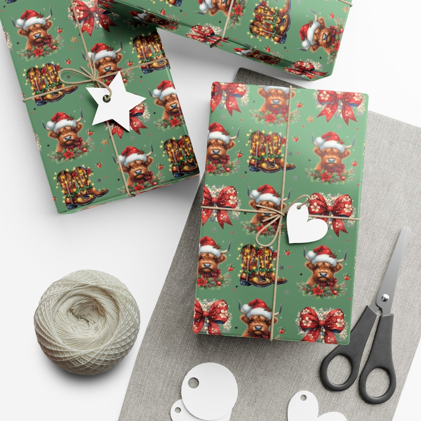 Christmas Highland Cows and Bows Gift Wrapping Paper (SVG Available)