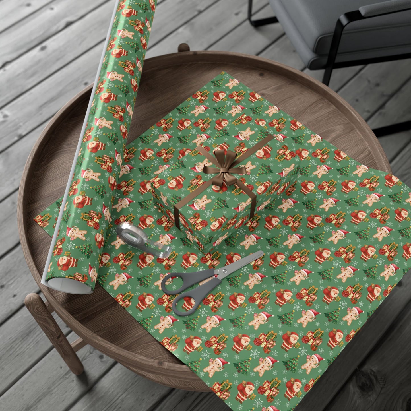 Christmas Santa & Gingerbread Gift Wrapping Paper (SVG Available)