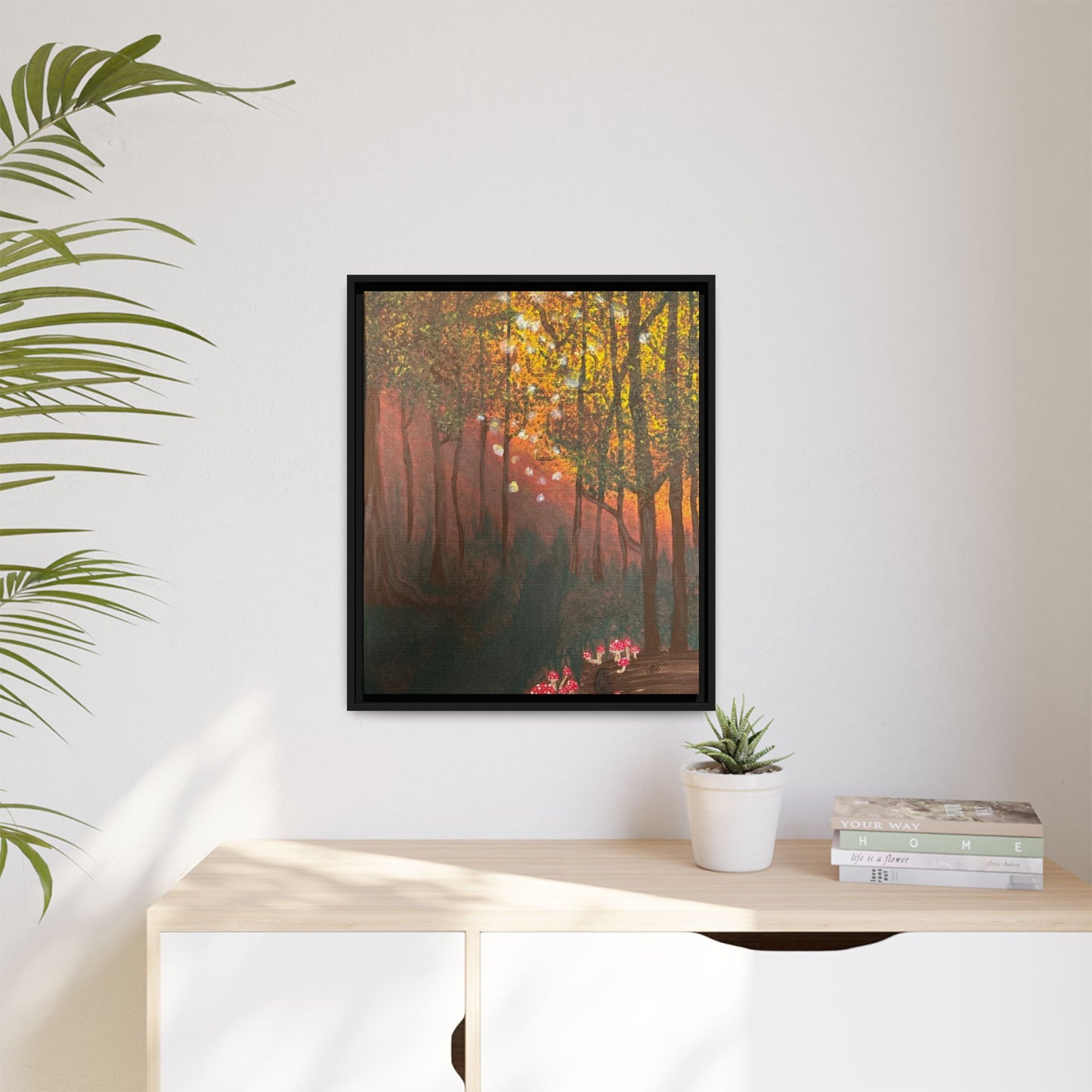 Whisper Woods: Art Matte Canvas Framed Print — Multicolor Pour Painting Wall Art