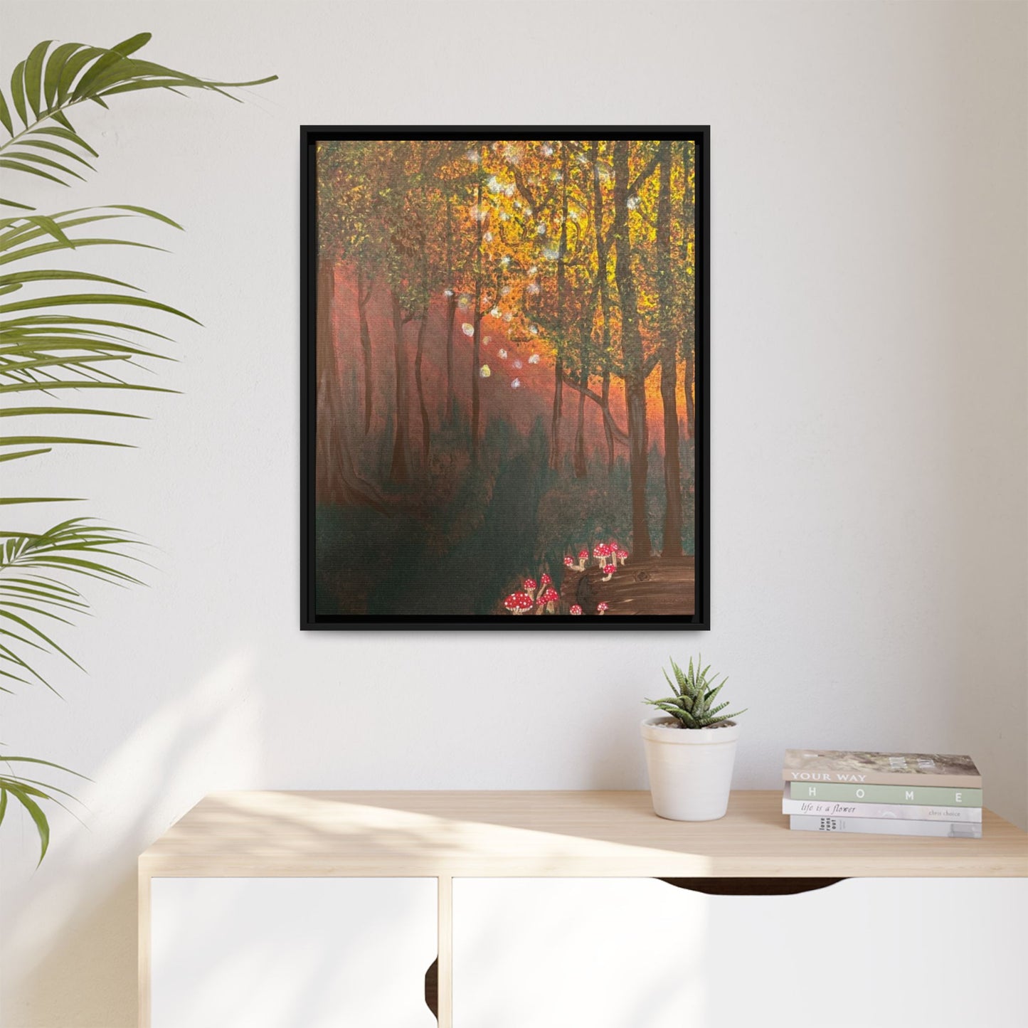 Whisper Woods: Art Matte Canvas Framed Print — Multicolor Pour Painting Wall Art