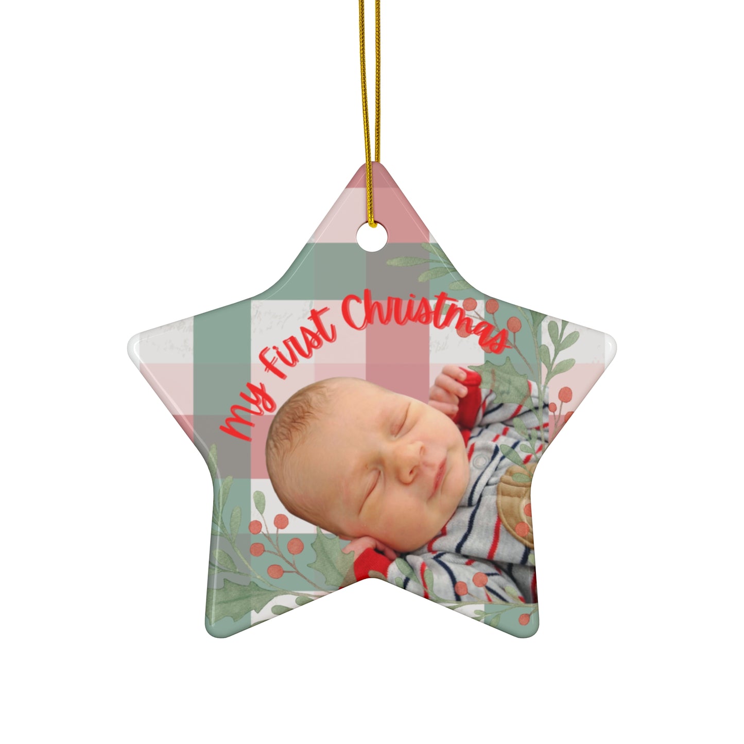 Ceramic Ornament — Personalized 'My First Christmas' Star Photo Keepsake