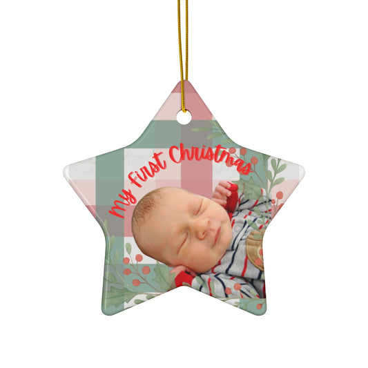 Ceramic Ornament — Personalized 'My First Christmas' Star Photo Keepsake