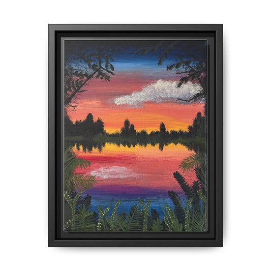 Whisper Waters: Matte Canvas Framed Wall Art — Colorful Tropical Landscape Print