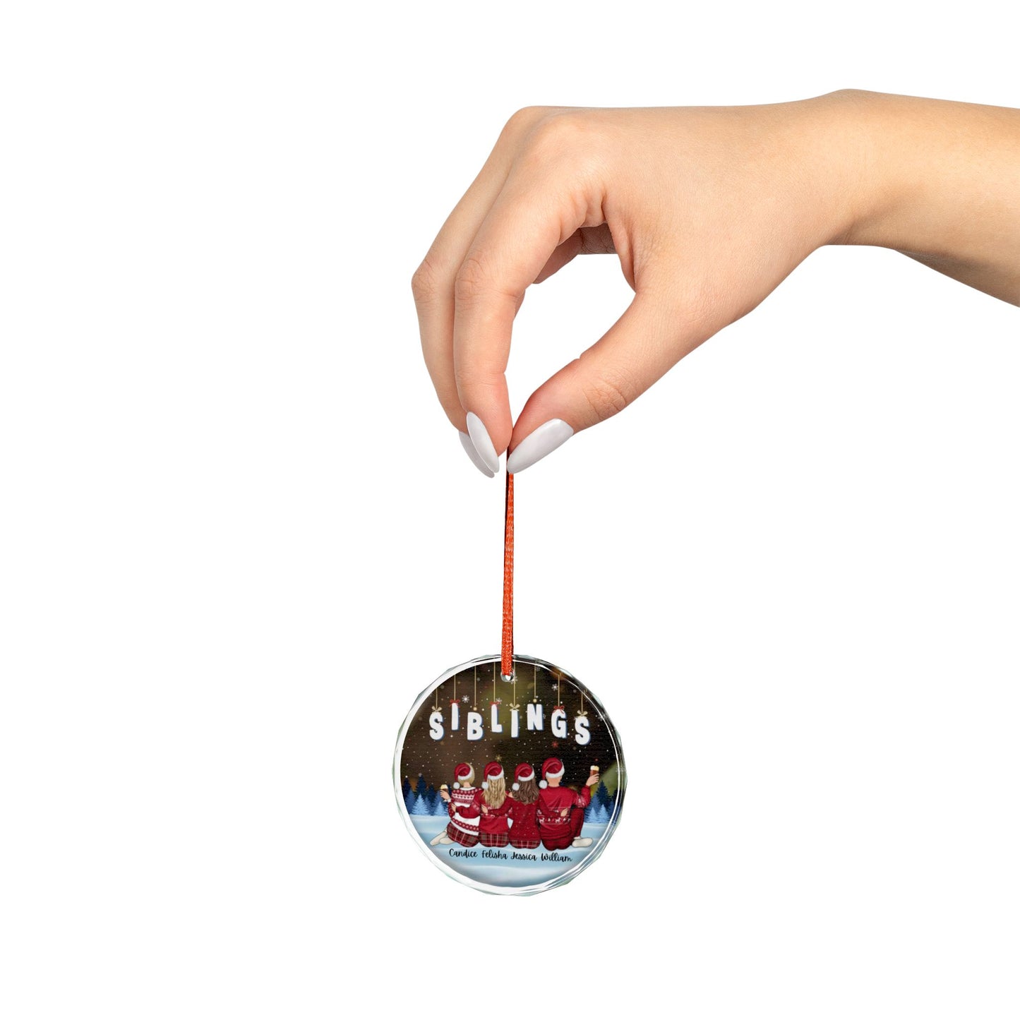 Crystal Glass Ornament — Personalized Christmas Ornament with Cozy Family Winter Scene