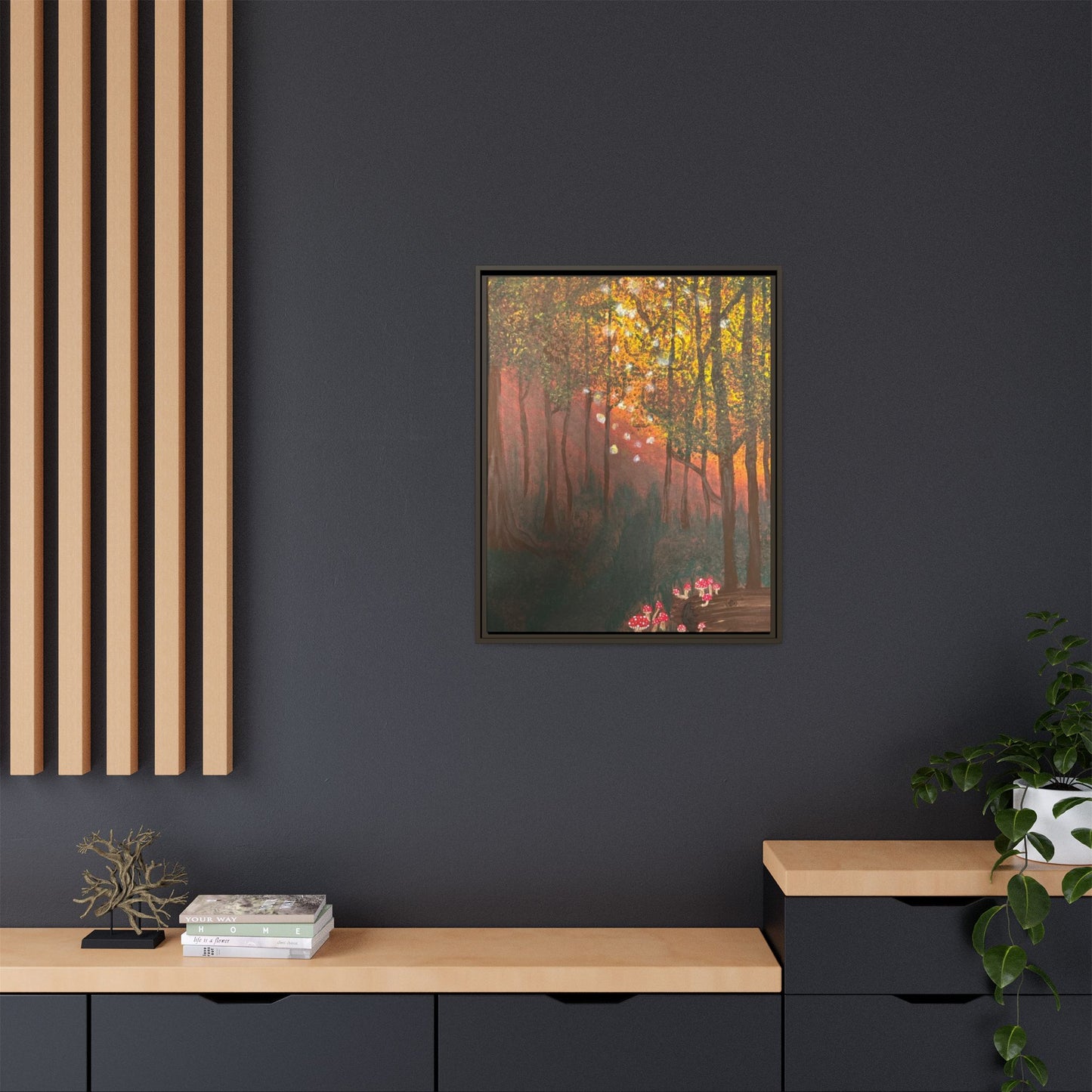 Whisper Woods: Art Matte Canvas Framed Print — Multicolor Pour Painting Wall Art