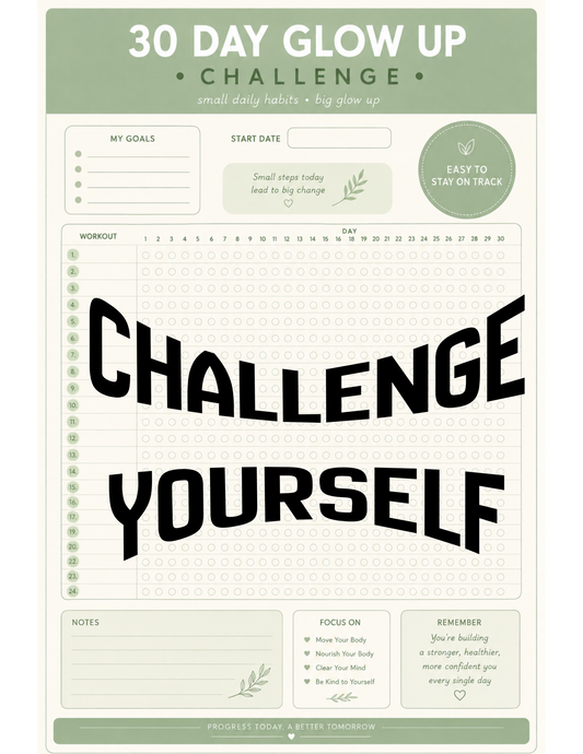 30 Day Glow Up Challenge Printable | Habit Tracker | Self Care Planner | Wellness Journal | Instant Digital Download